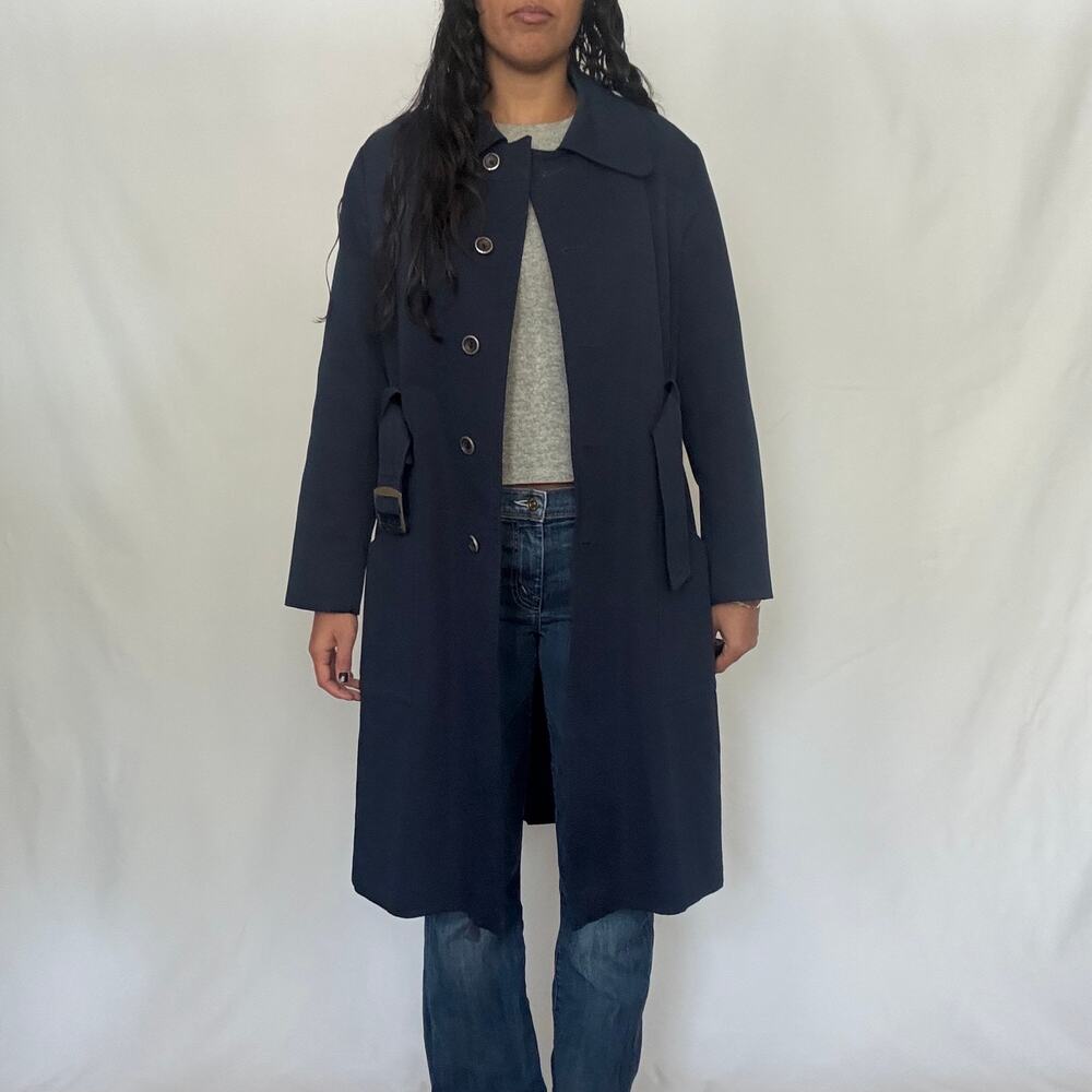 Vintage 70s Neiman Marcus Forecaster Navy Belted Trench Raincoat